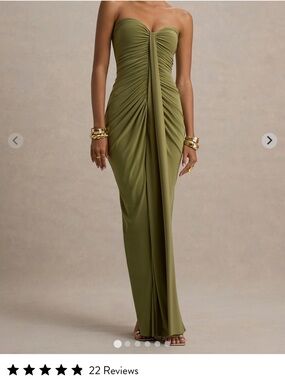Club London Ali Strapless Olive Green Ruched Maxi Dress